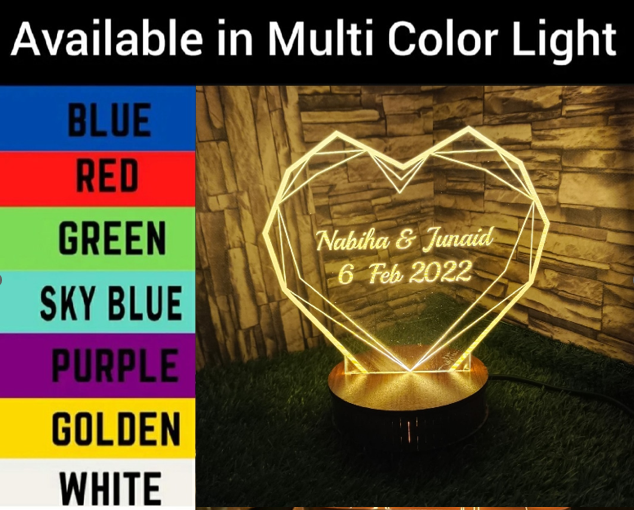 Customize 3d Heart with Name illusion lamp, 3D Light Lamp