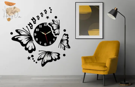 3D Butterfly Wall Clock in Wood and Acrylic