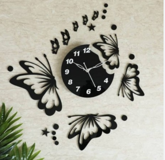 3D Butterfly Wall Clock in Wood and Acrylic