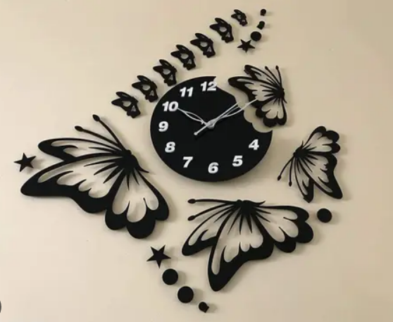3D Butterfly Wall Clock in Wood and Acrylic