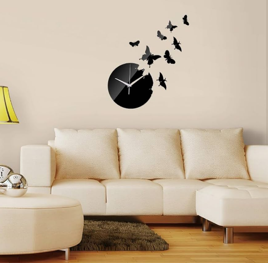 Flying Butterflies Wooden & Acrylic Wall Clock for Home Decor
