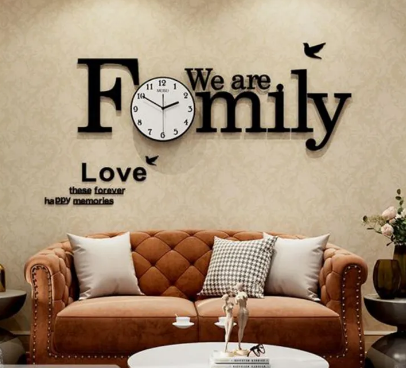 We Are Family Wooden & Acrylic Wall Clock-3D Watch