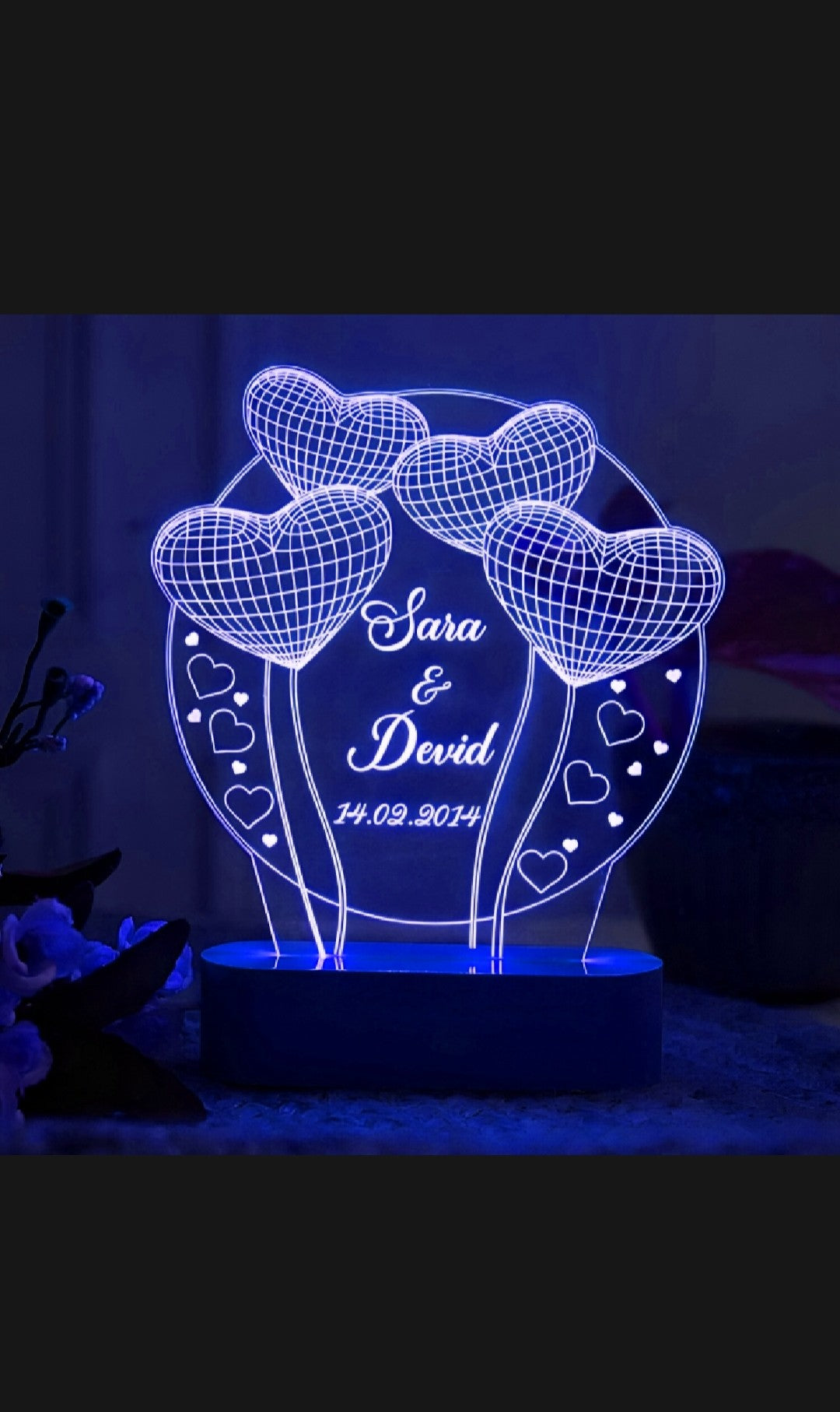 Custom 3D Name Lamp, Personalized Name Illusion, Heart Light Lamp, 3D Name Birthday Lamp