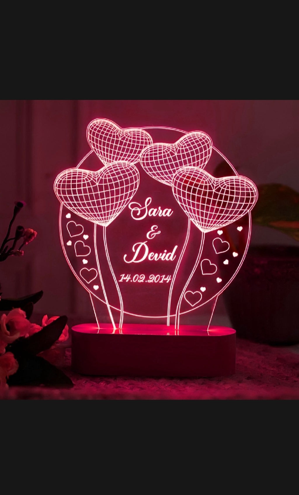Custom 3D Name Lamp, Personalized Name Illusion, Heart Light Lamp, 3D Name Birthday Lamp