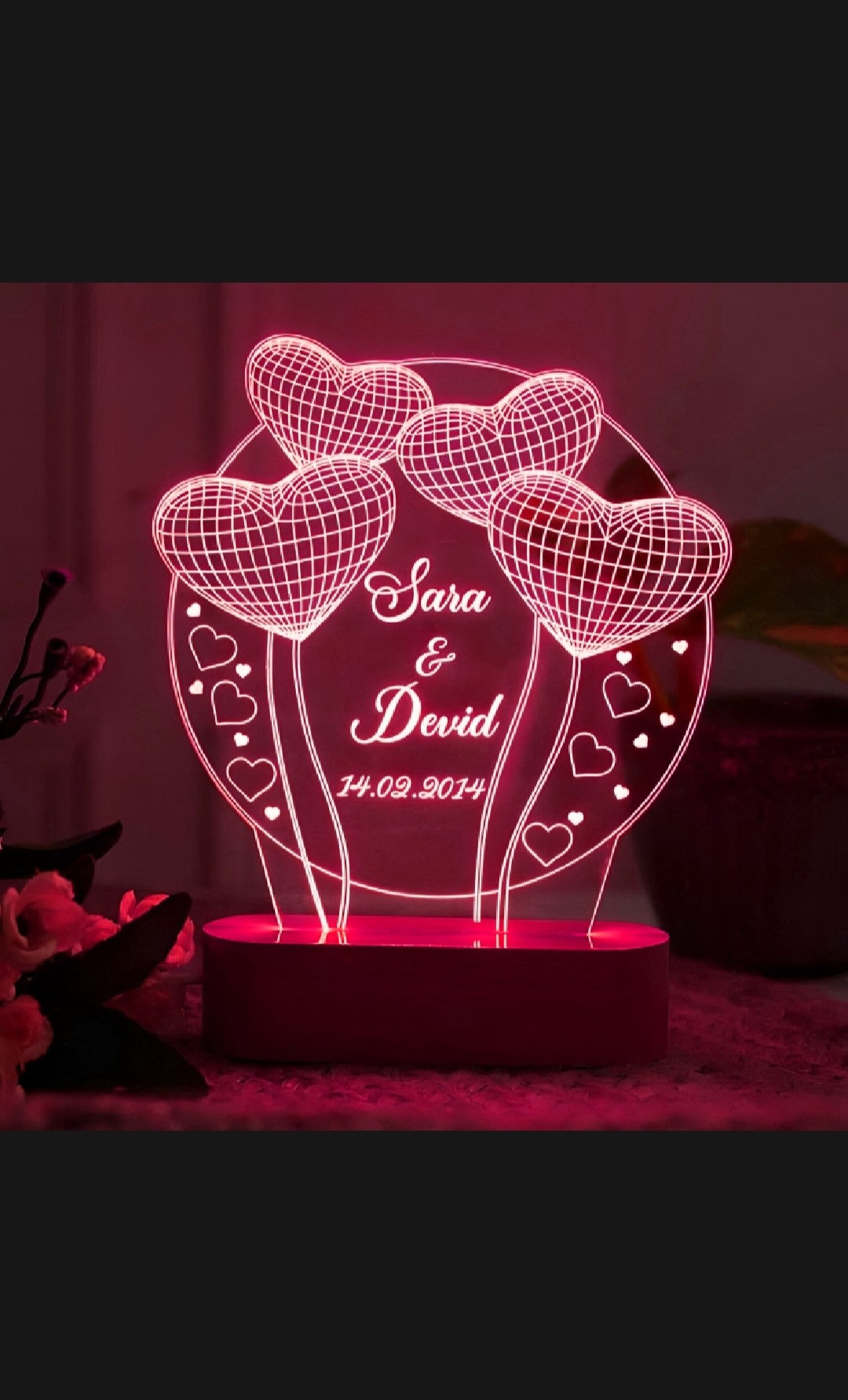 Custom 3D Name Lamp, Personalized Name Illusion, Heart Light Lamp, 3D Name Birthday Lamp