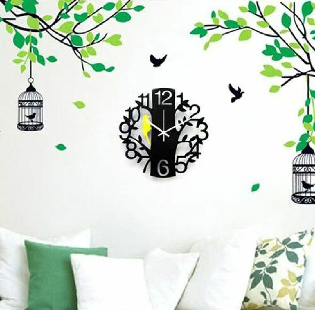 3D Acrylic & Wood Bird and Tree Wall Clock