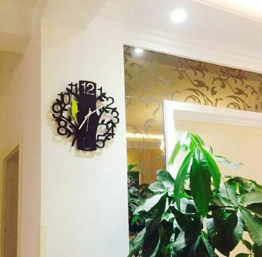 3D Acrylic & Wood Bird and Tree Wall Clock