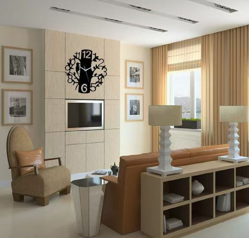 3D Acrylic & Wood Bird and Tree Wall Clock