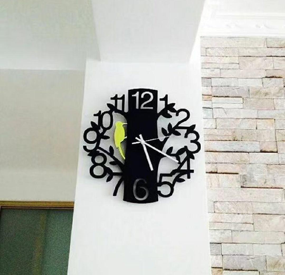 3D Acrylic & Wood Bird and Tree Wall Clock