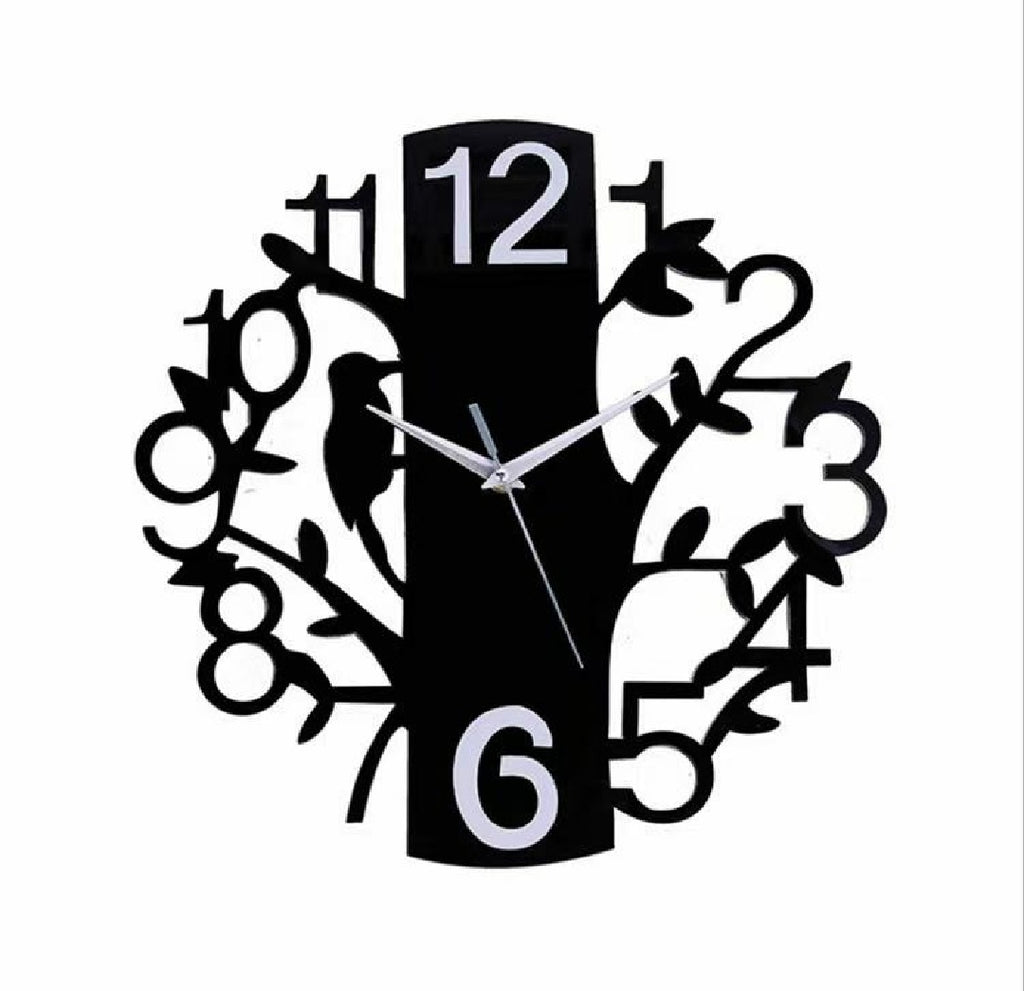 3D Acrylic & Wood Bird and Tree Wall Clock