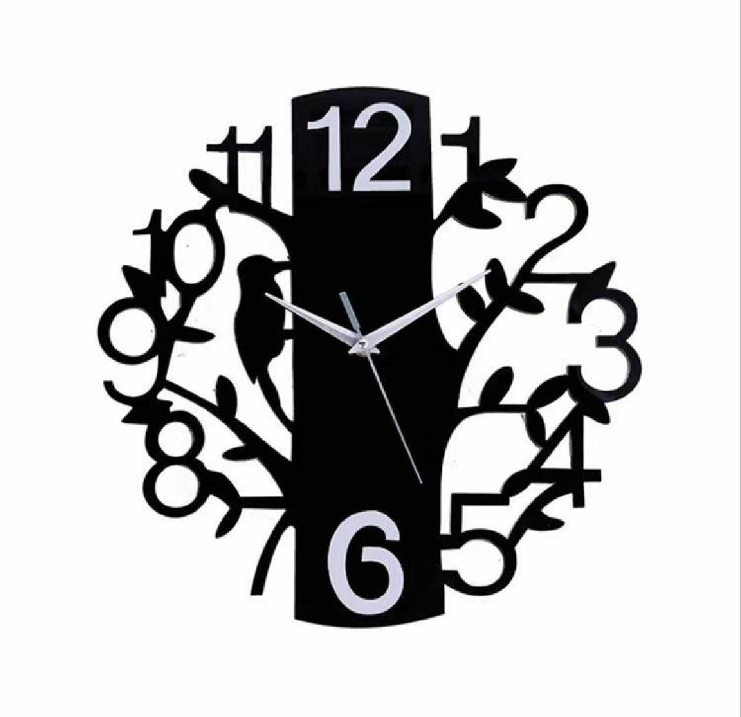 3D Acrylic & Wood Bird and Tree Wall Clock