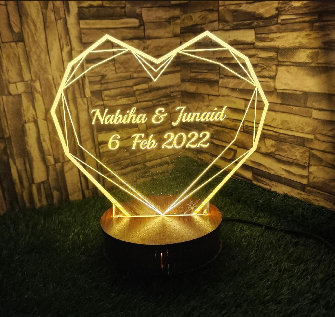 Customize 3d Heart with Name illusion lamp, 3D Light Lamp