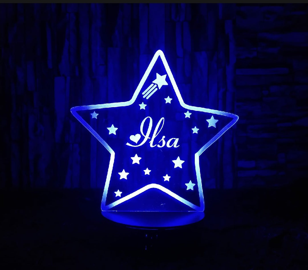Personalized Star Name 3D Illusion Lamp  Custom Star Shape LED Night Light with Name