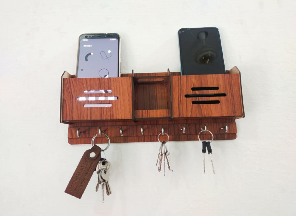 Wooden Key holder for Home Wall Decoration | Mobile Charging Stand | Keys Hanging