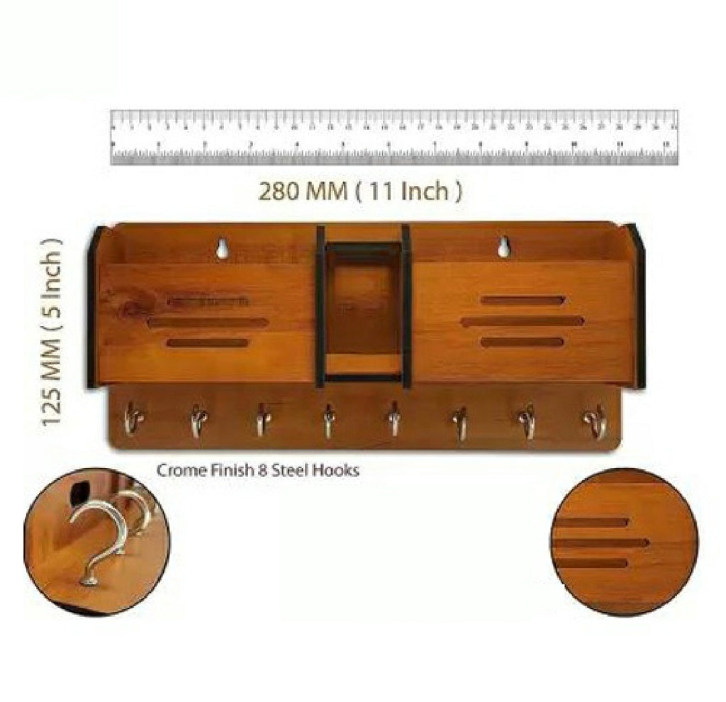 Wooden Key holder for Home Wall Decoration | Mobile Charging Stand | Keys Hanging