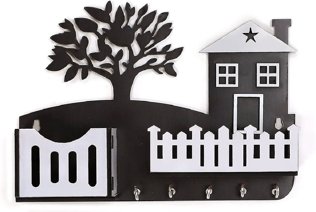 Wooden Entryway Key Holder with Tree Art